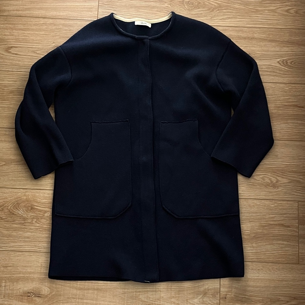 Old Celine Phoebe Philo navy wool blend snap cardigan jacket